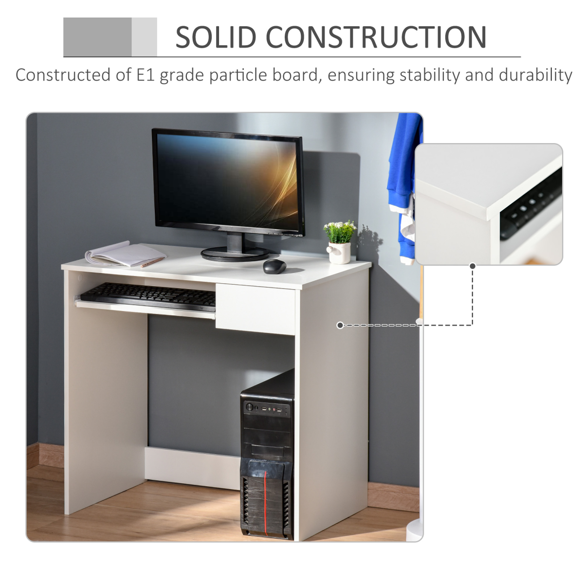 HOMCOM Compact Computer Desk with Keyboard Tray and Drawer, White