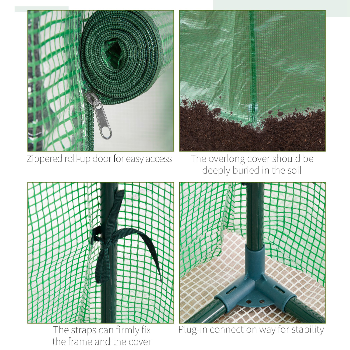 100 x 50 x 150 cm Green PE Greenhouse Cover with Zipper Roll-Up Door, Outdoor