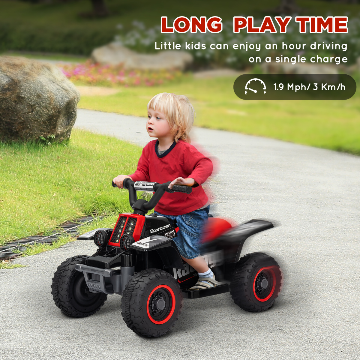 AIYAPLAY 6V Kids Electric Quad Bike, Forward/Backward, Black/Red
