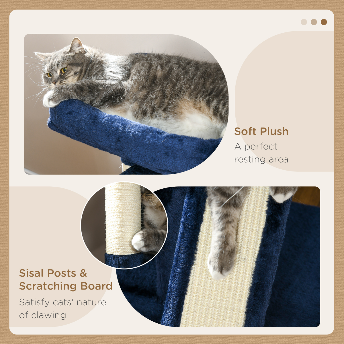 PawHut Cat Tree with 2 Houses, Perch & Scratching Posts, Navy Blue