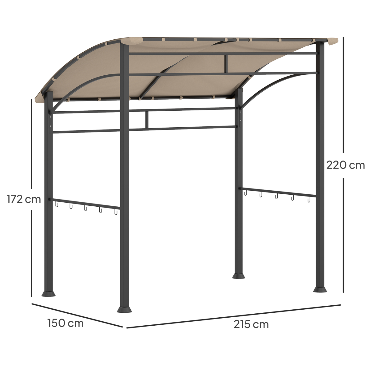 Outsunny 215 x 150cm Weather-Resistant BBQ Gazebo Canopy, Khaki