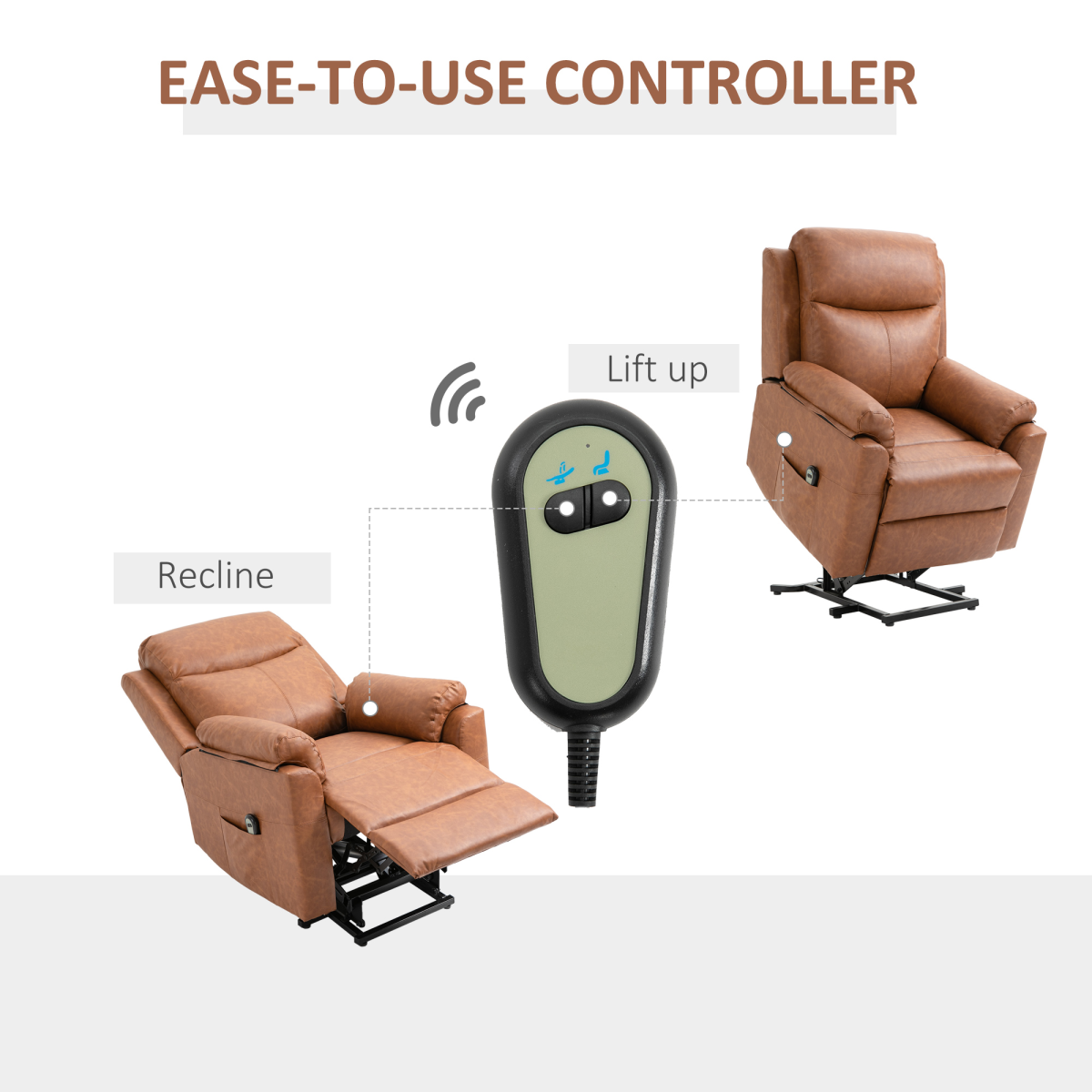 Electric Power Lift Riser Recliner Chair with Remote Control, Brown Faux Leather
