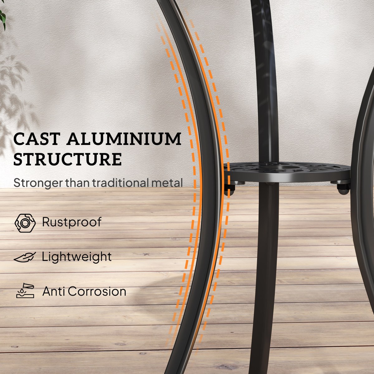 Outsunny Weather-Resistant Cast Aluminium 2-Seater Outdoor Garden Table and 2 Chairs Set with Umbrella Hole