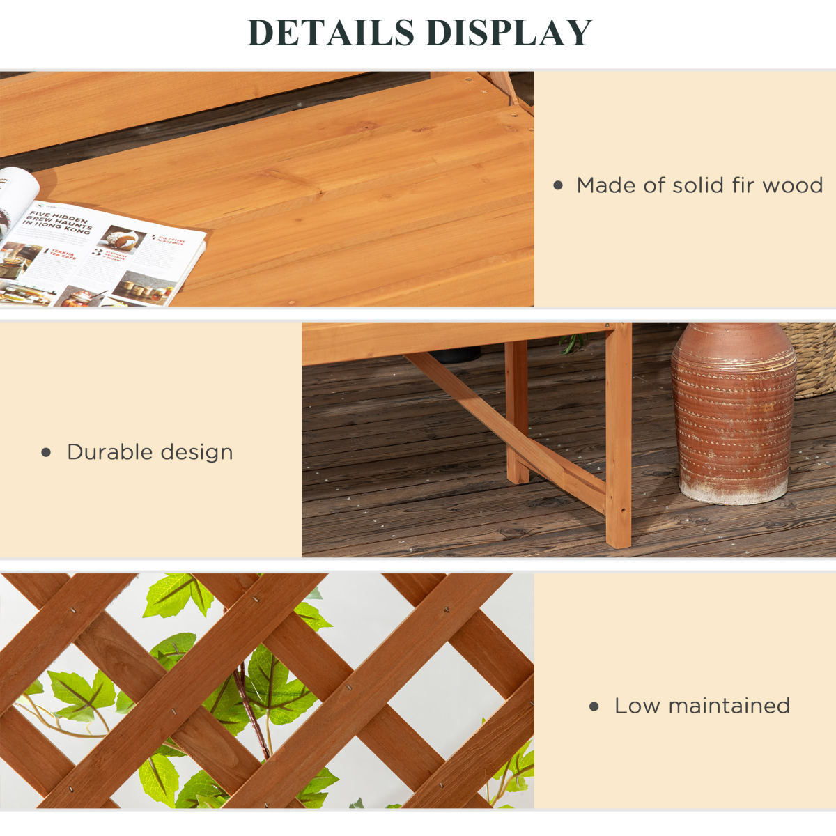 Outsunny Wooden Garden Bench with Arch Pergola, Natural Finish