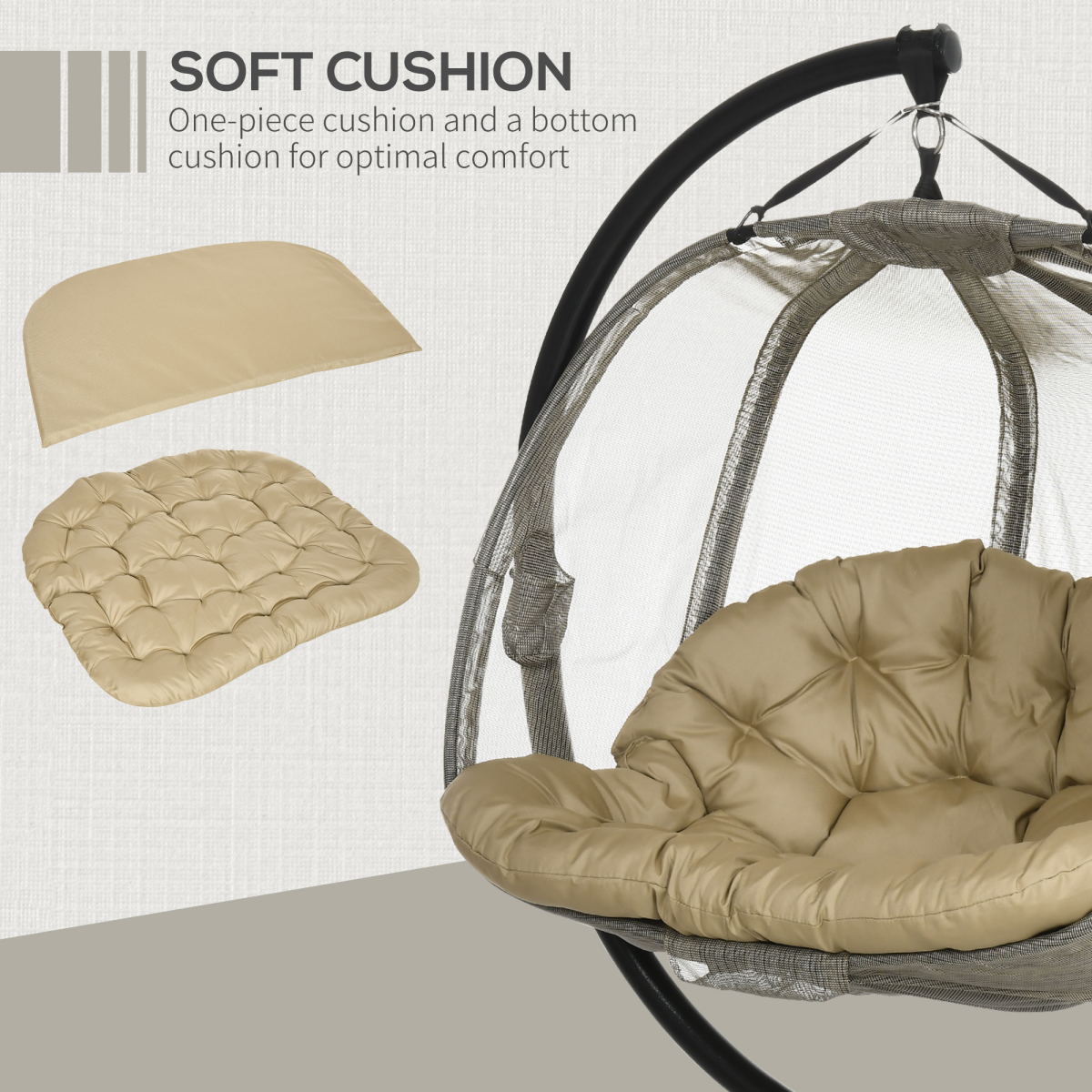 Outsunny 2-Seater Double Hanging Egg Chair with Cushion, Brown