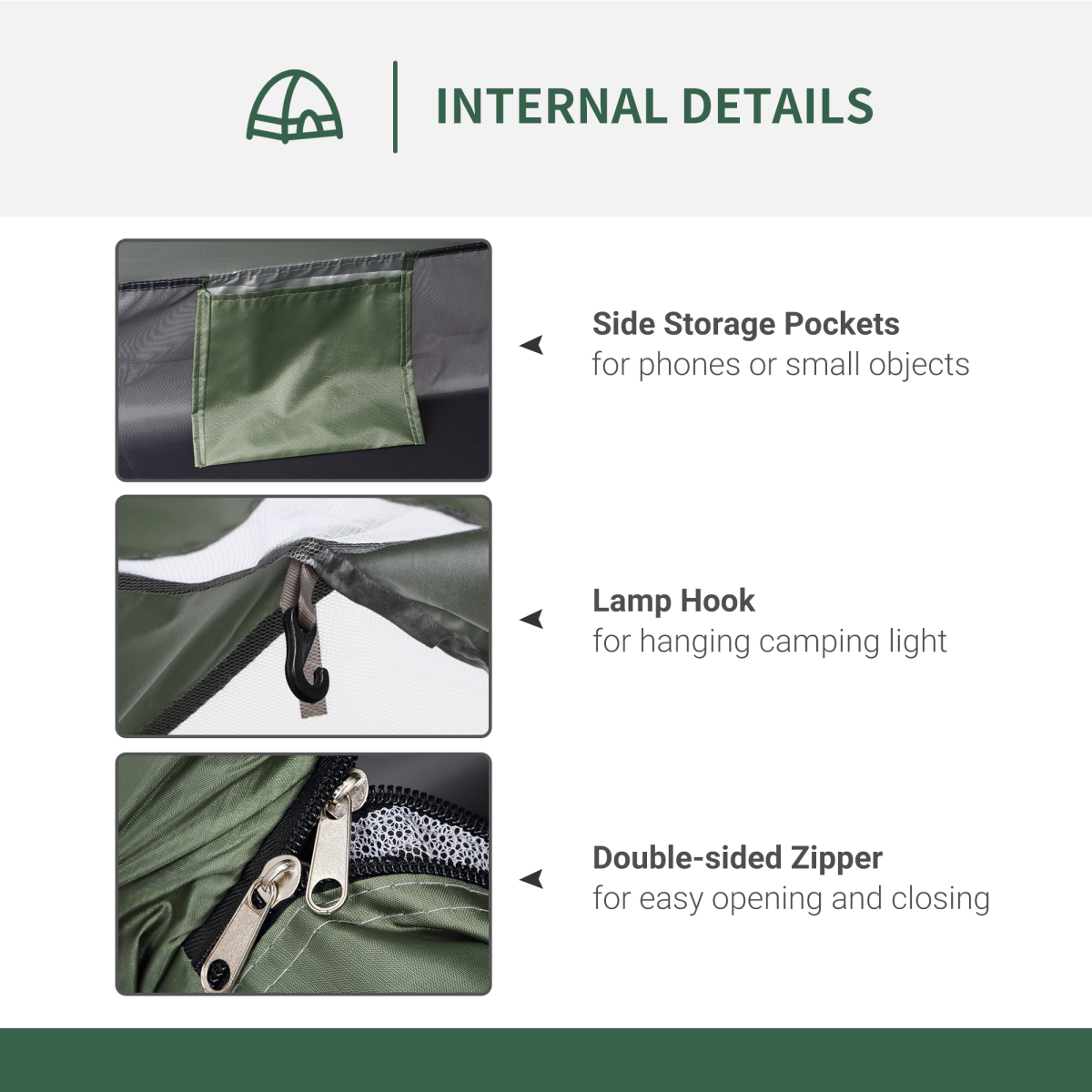 Outsunny Camping Tent for 2 Person Dome Tent w/ Storage Pocket Dark Green