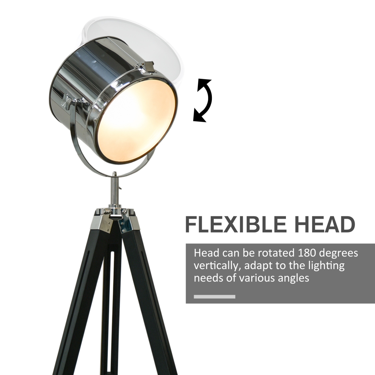 Industrial Adjustable Tripod Floor Lamp with Rotating Searchlight Head