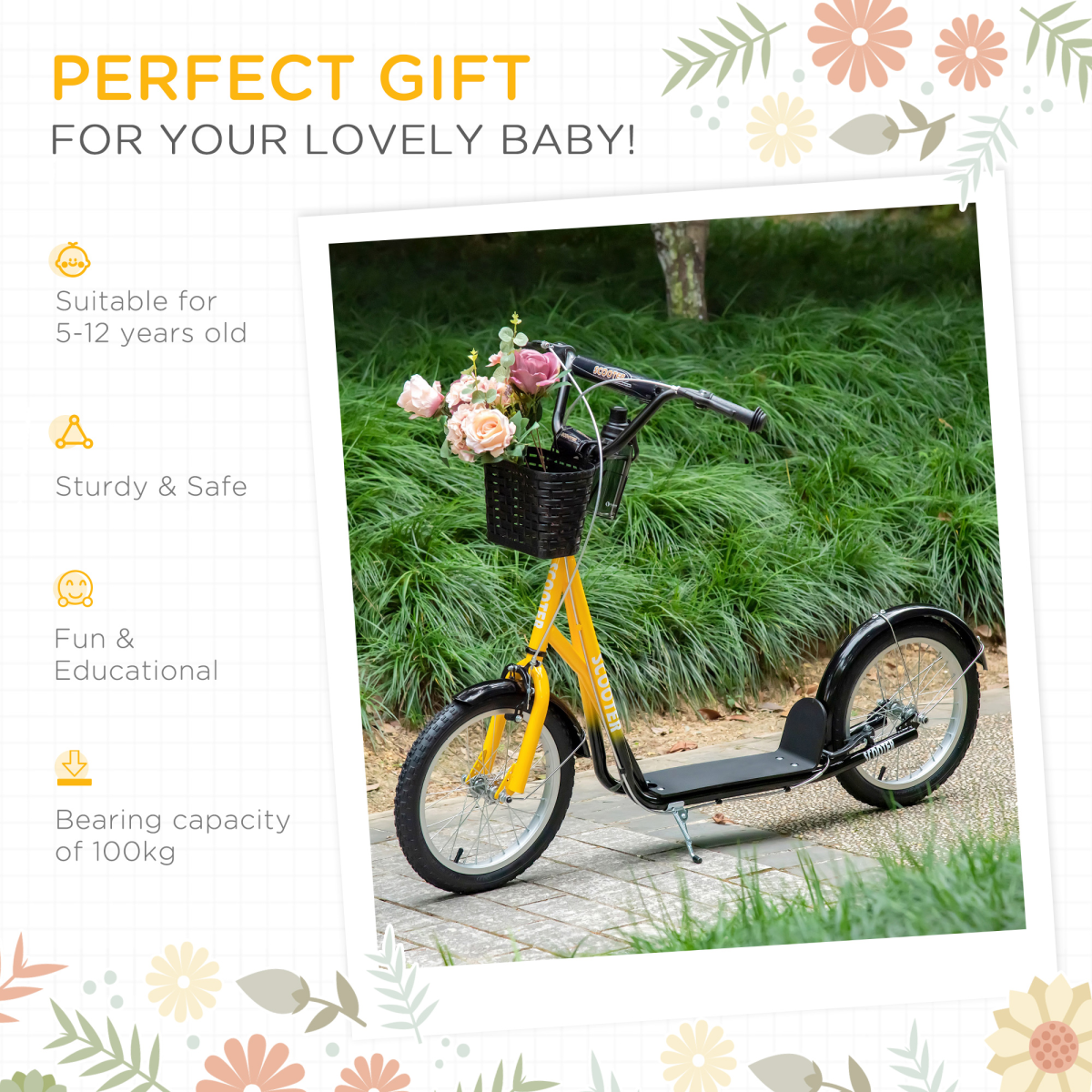 Adjustable Kids Kick Scooter with Brakes, 90-96cm, Ages 5-12