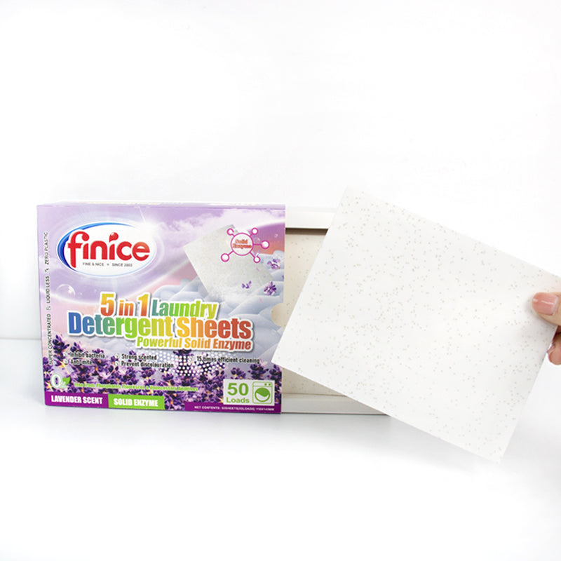 Finice 5 in 1 Laundry Detergent Sheets – Powerful Stain Removal, Solid Enzyme, 50 Loads