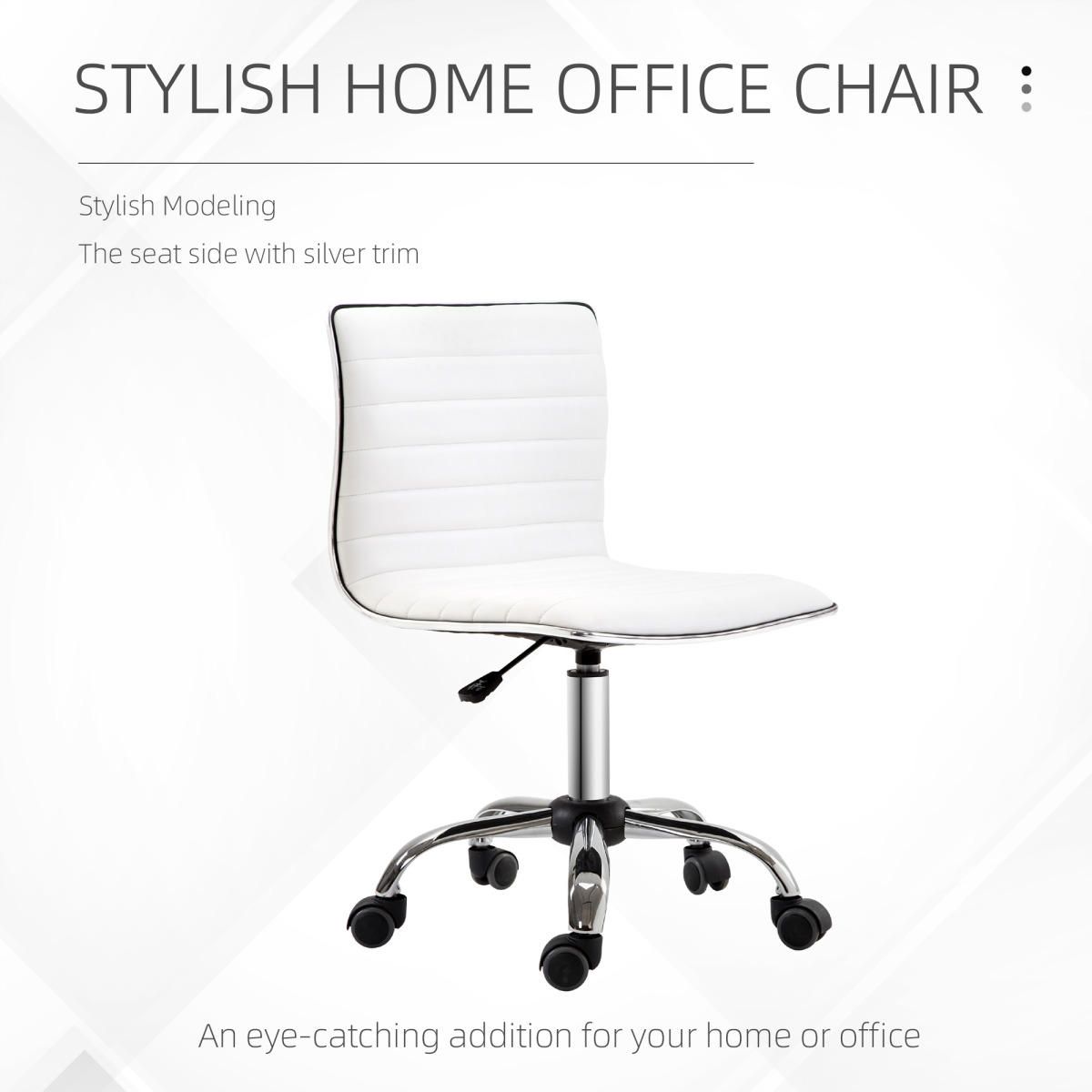 Armless Mid-Back Adjustable Height 360 Swivel PU Leather Office Chair with Casters, White