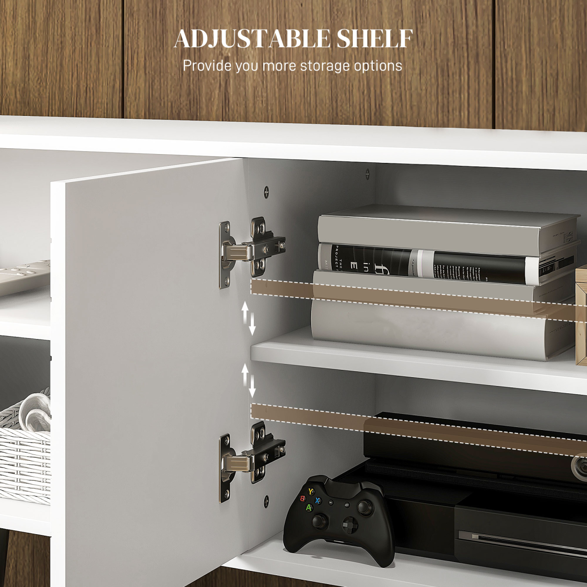 HOMCOM White TV Unit for 65" TVs with 2 Shelves, Door & Cable Holes