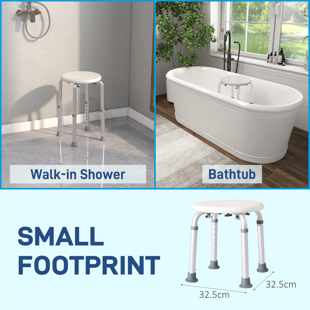 Adjustable Bath Shower Seat with Suction Pads, 136kg Capacity