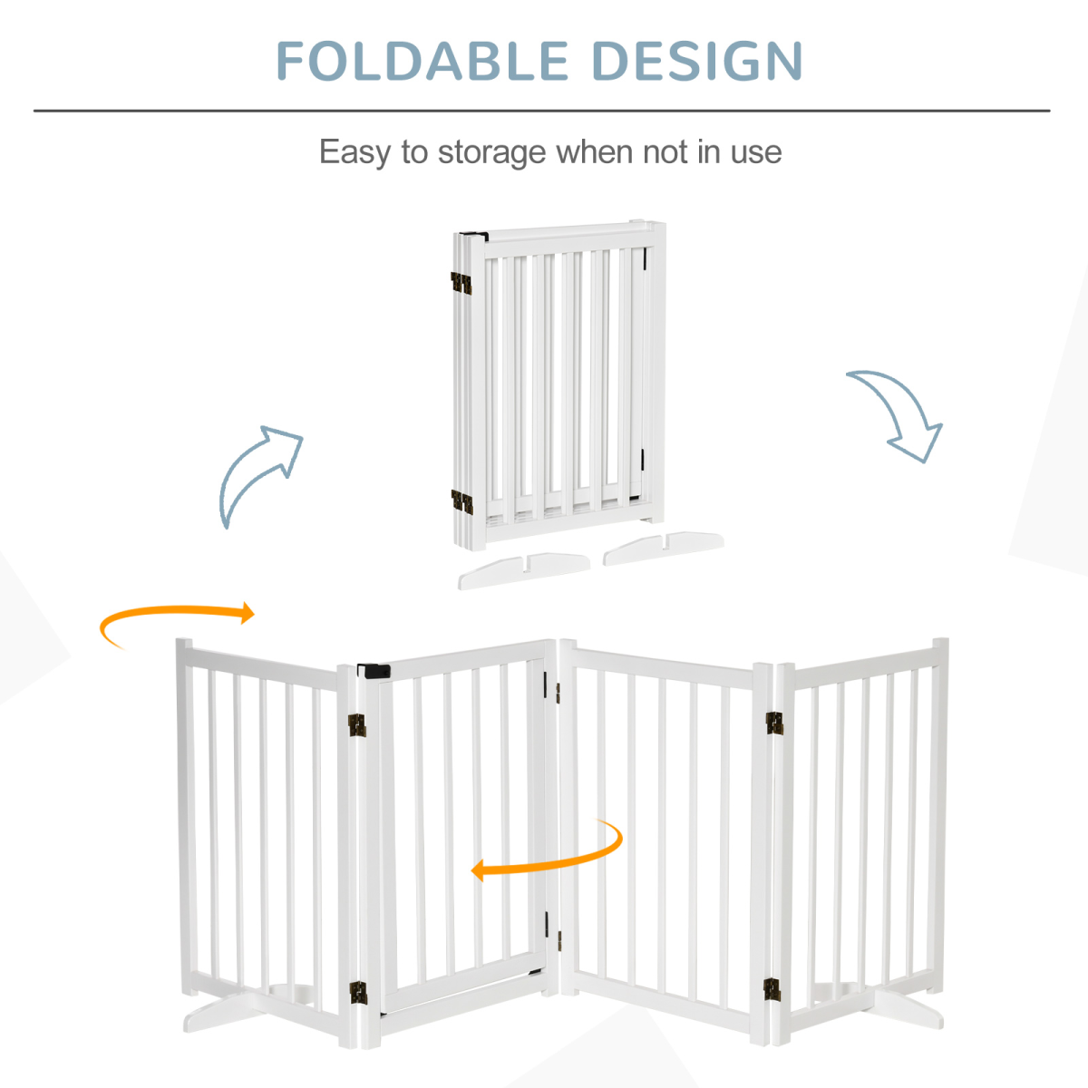 Freestanding Wooden Pet Gate with Lock and 2 Support Feet for Doorways and Stairs, White