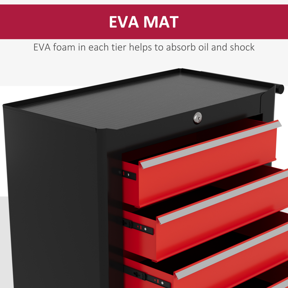 HOMCOM 5-Drawer Lockable Steel Tool Chest with Wheels, Red