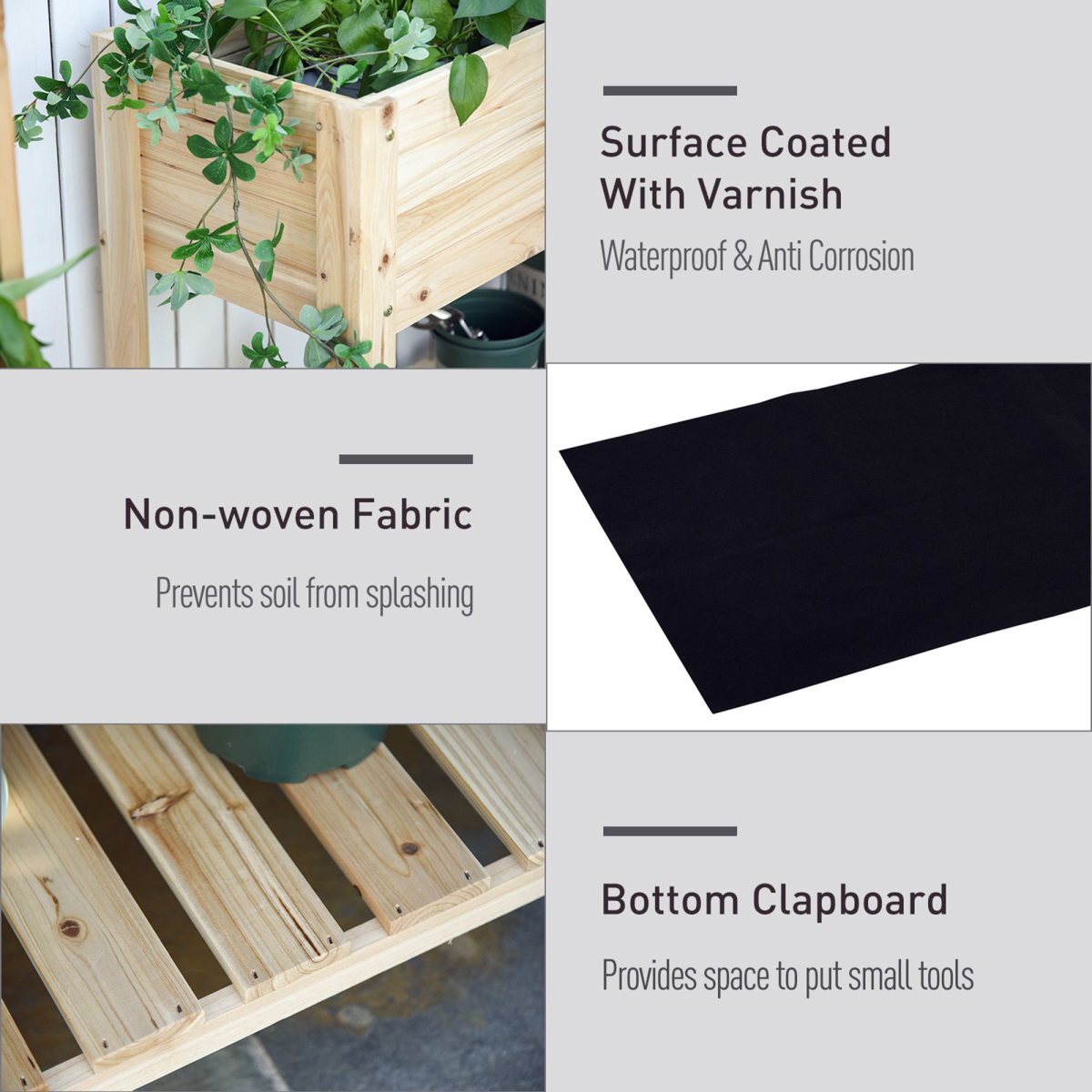 Outsunny Wooden Raised Plant Stand with Bottom Shelf 100x40x84cm