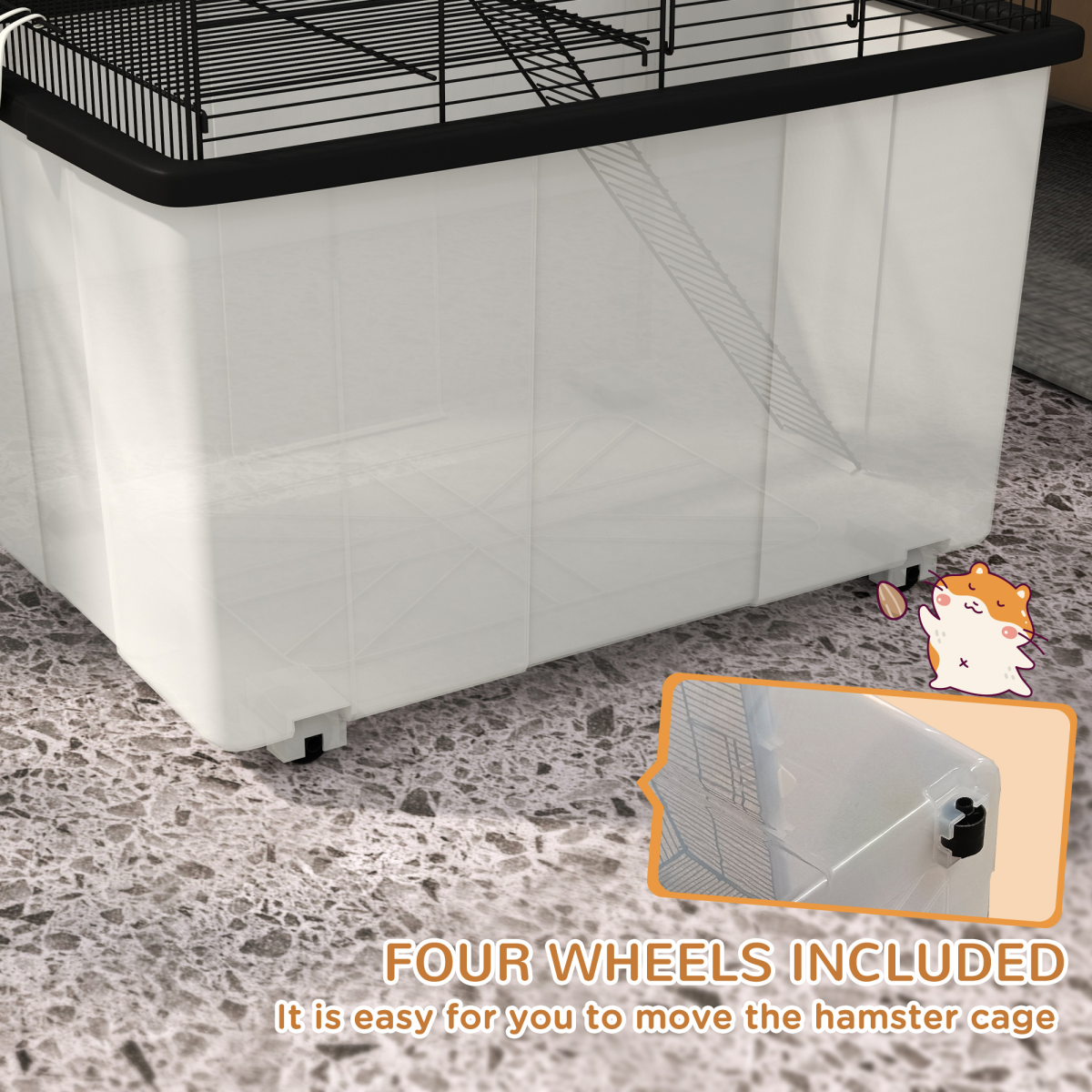PawHut Two-Tier Hamster & Gerbil Cage with Deep Base, Ramp & Dish