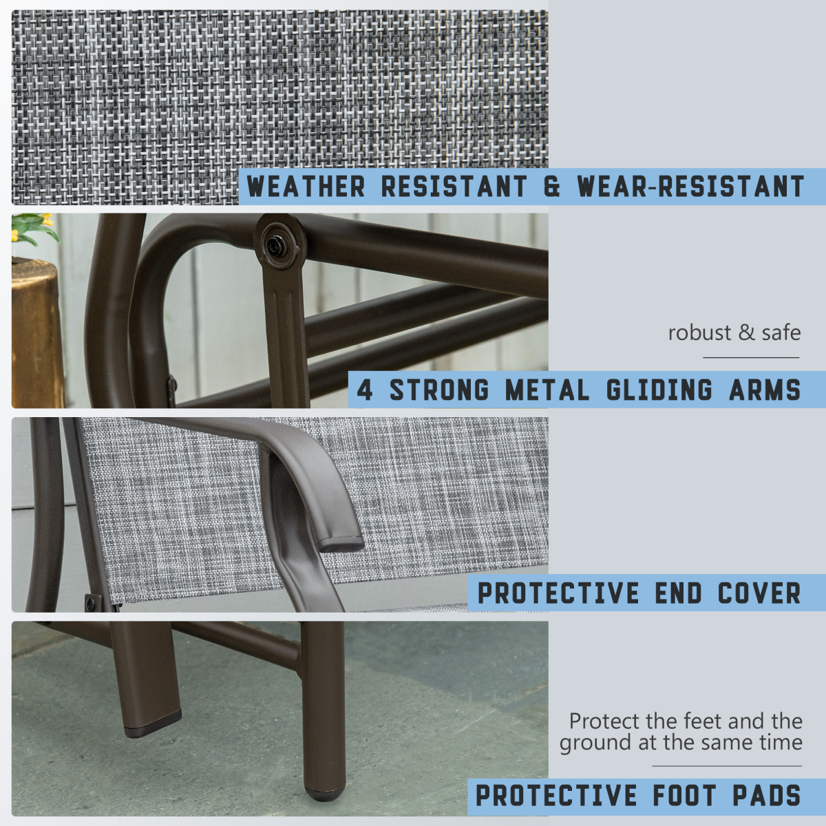 Outsunny 2 Seater Metal Double Swing Rocking Chair with Middle Glass-Top Table