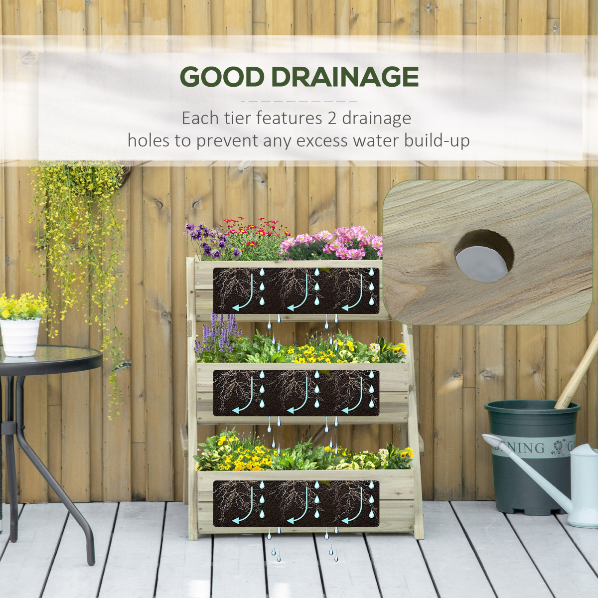 Outsunny 3 Tier Wooden Raised Garden Bed Kit for Flowers, Vegetables and Herbs, 120x68x80cm, Green