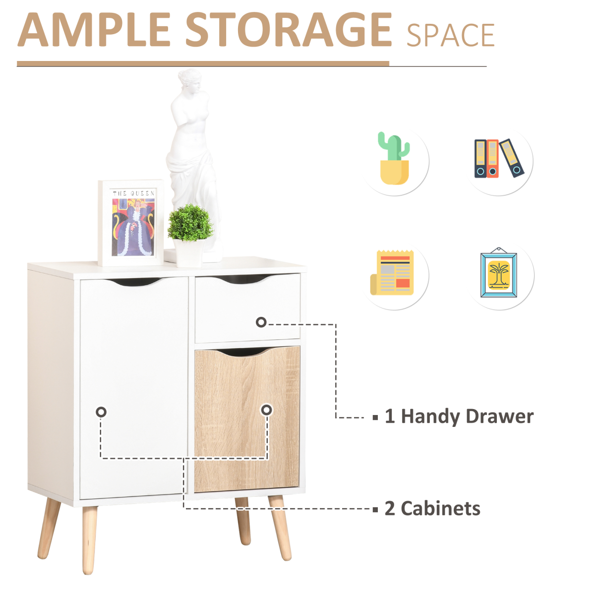 White Storage Cabinet Sideboard with Drawer for Bedroom/Living Room