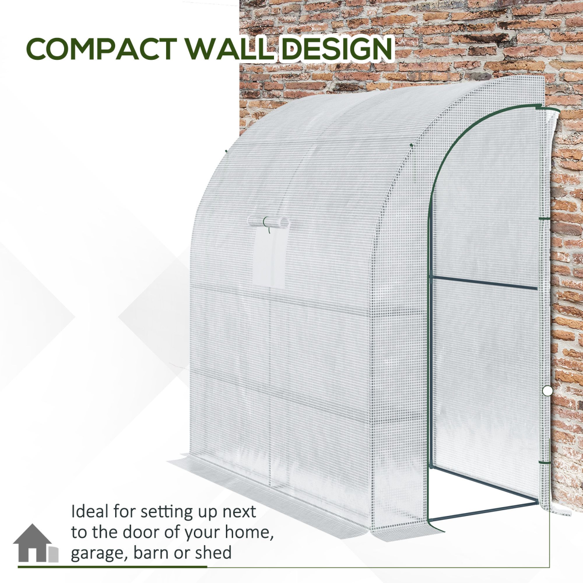 Outsunny Walk-In Lean-To Greenhouse with PE Cover, Steel Frame, Windows and Doors, White