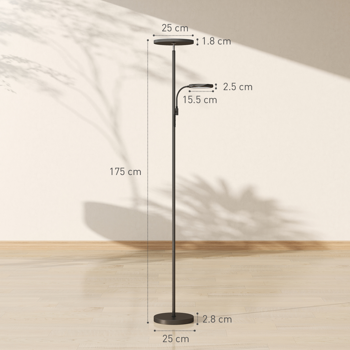 HOMCOM Dimmable Floor Lamp with 4 Modes, Remote & Touch, Black