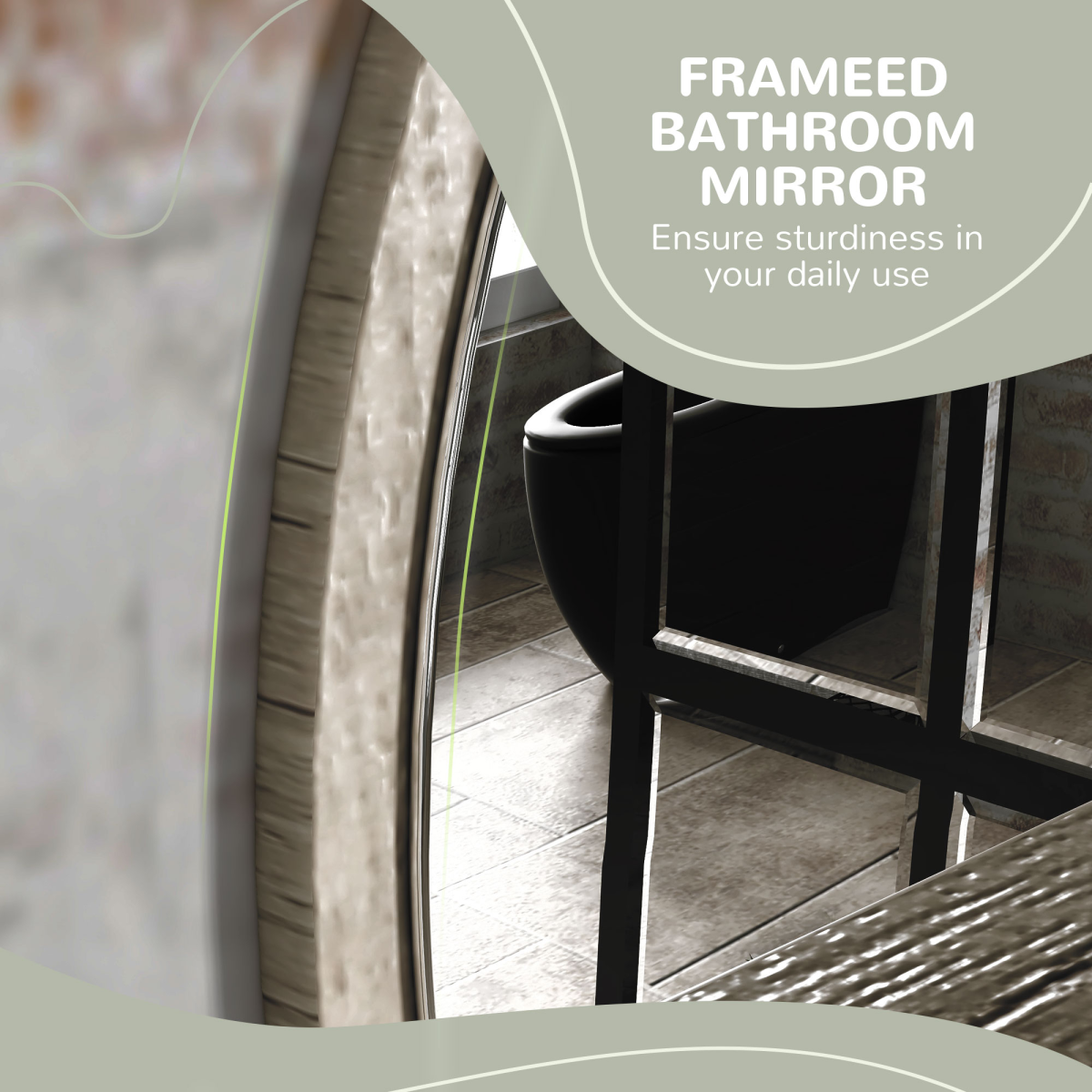 HOMCOM Round Wall Mirror with Shelf, Grey Wood Effect