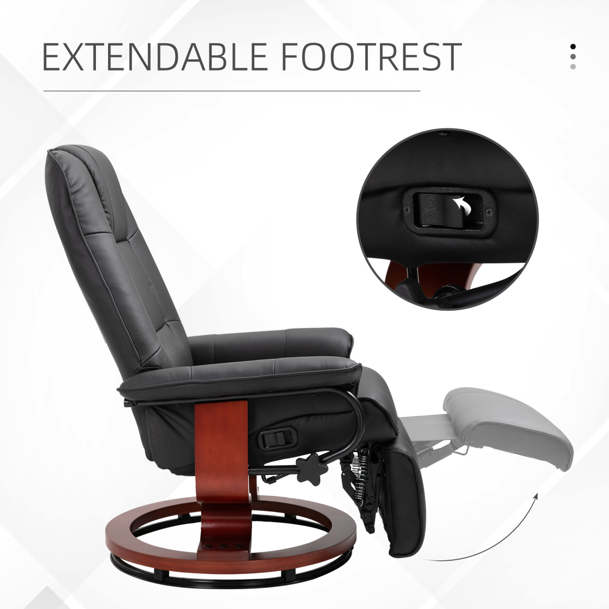 Ergonomic Black PU Leather Recliner Armchair with Footrest