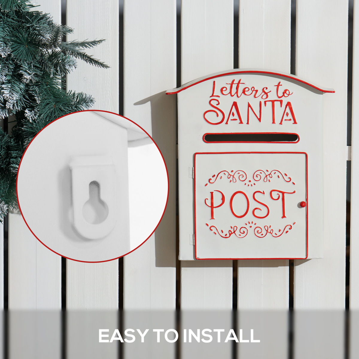 HOMCOM Wall Mounted Christmas Post Box, White Steel Santa Mailbox