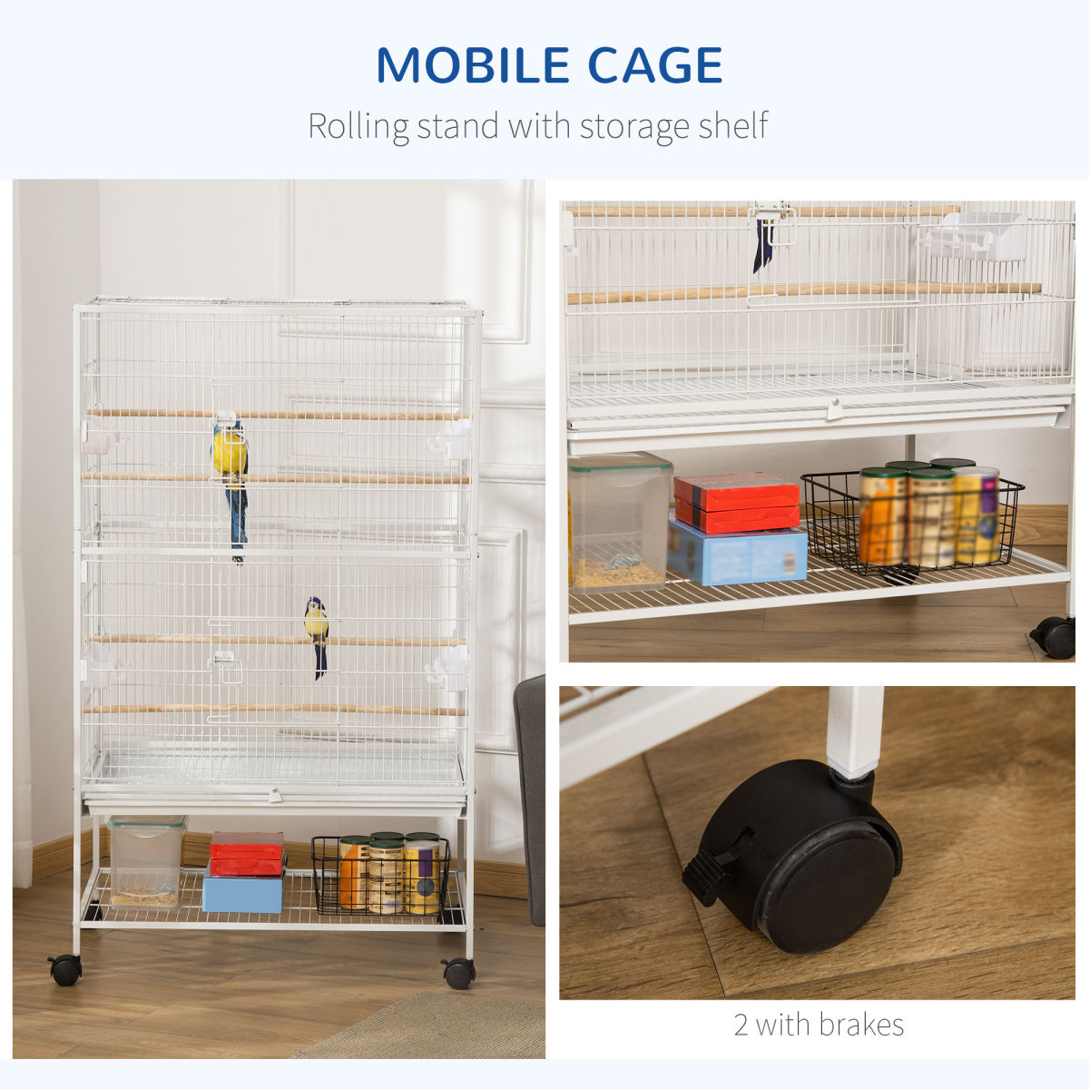 Large Bird Cage with Stand for Budgies and Finches, White