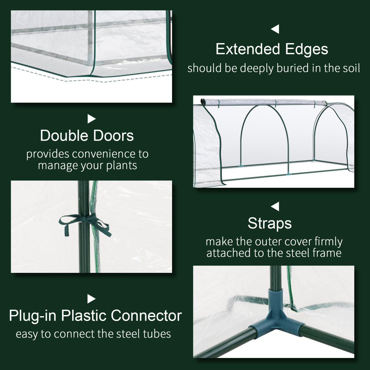 Outsunny Portable Tunnel Greenhouse with Steel Frame and PVC Cover, Transparent, 250 x 100 x 80 cm