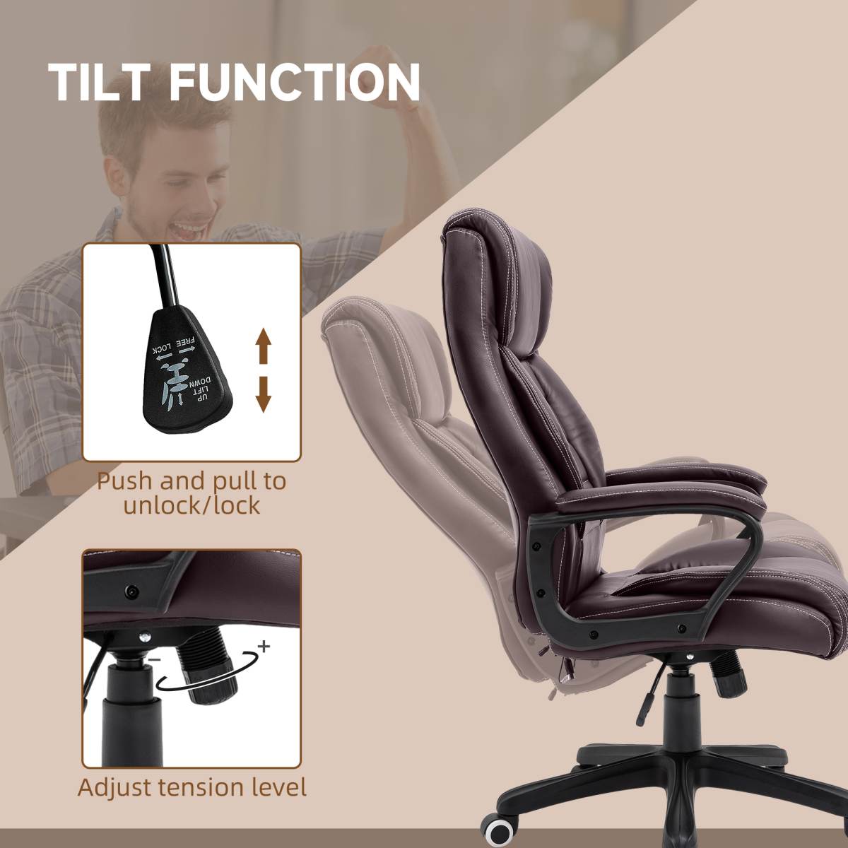 High Back PU Leather 6-Point Vibration Massage Executive Office Chair, Brown