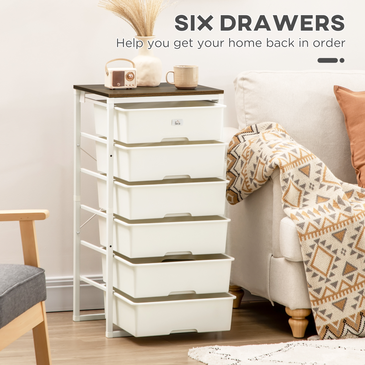 White 6-Drawer Chest of Drawers for Bedroom & Living Room