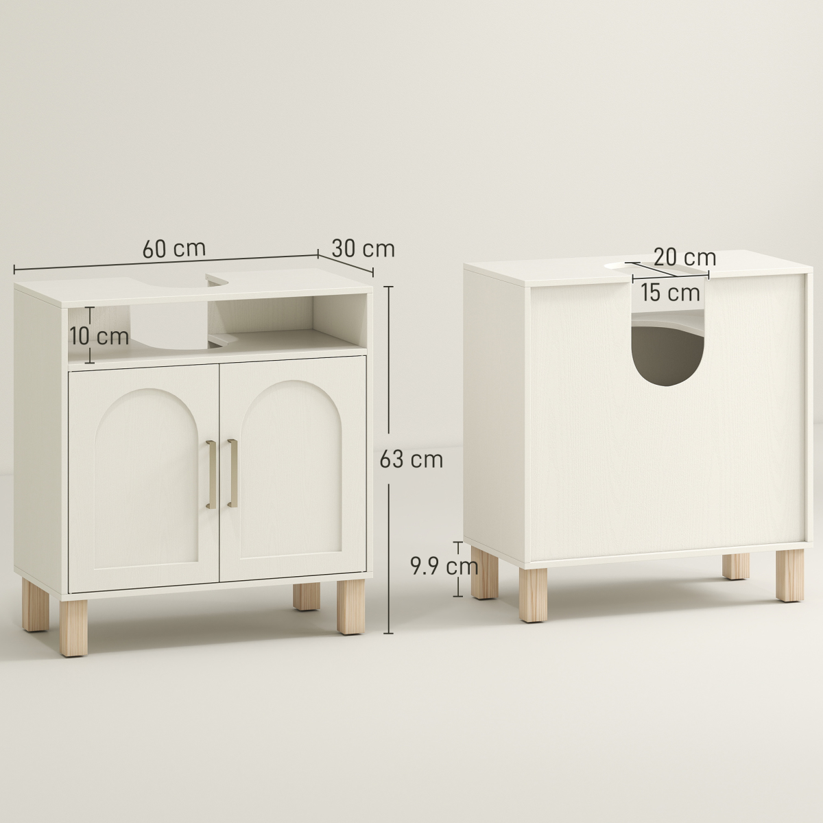 HOMCOM Under Sink Bathroom Cabinet, Cream White, for Wall-Mounted Basin