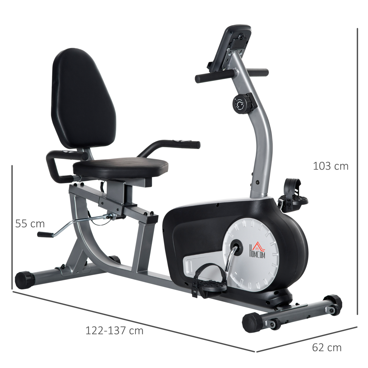 HOMCOM Semi-Recumbent Exercise Bike with LCD Display, 8-Level Magnetic Resistance