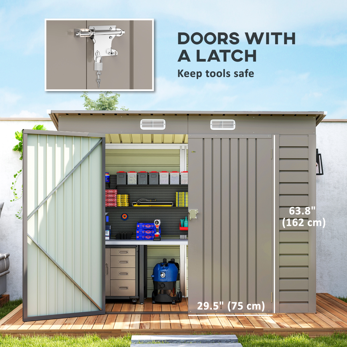 Outsunny 8 x 4FT Galvanised Steel Garden Storage Shed with Double Doors, Light Grey