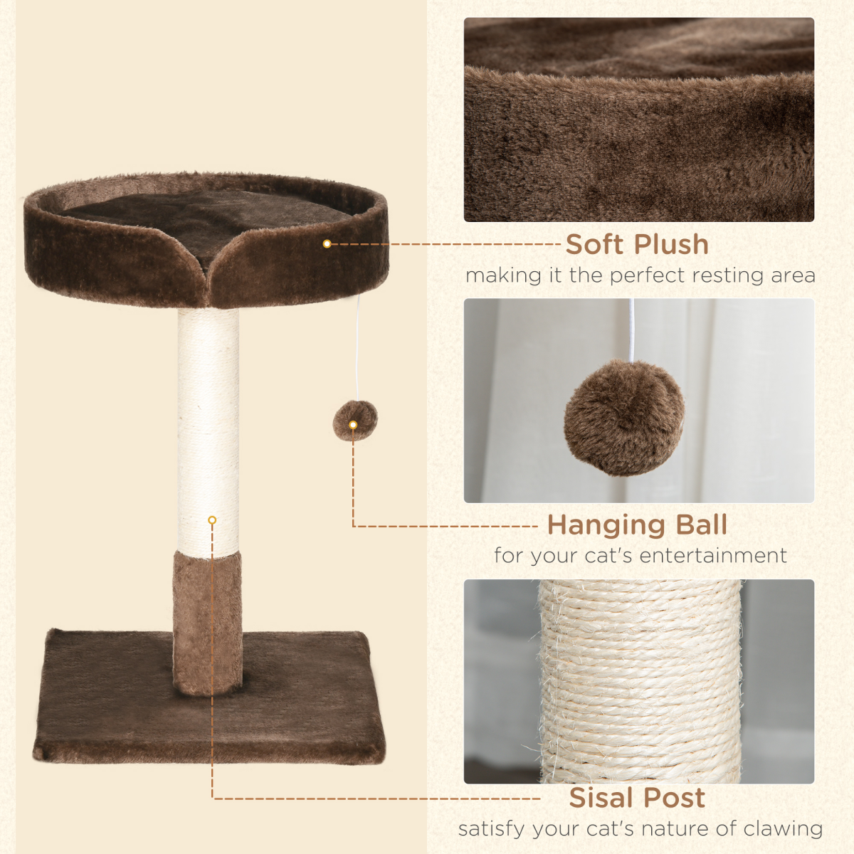 Small Indoor Cat Tree with Sisal Scratching Post, Bed & Toy