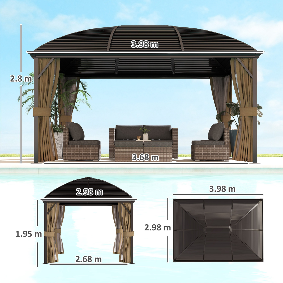Outsunny 3 x 4m Hardtop Gazebo with Curtains and Mosquito Netting