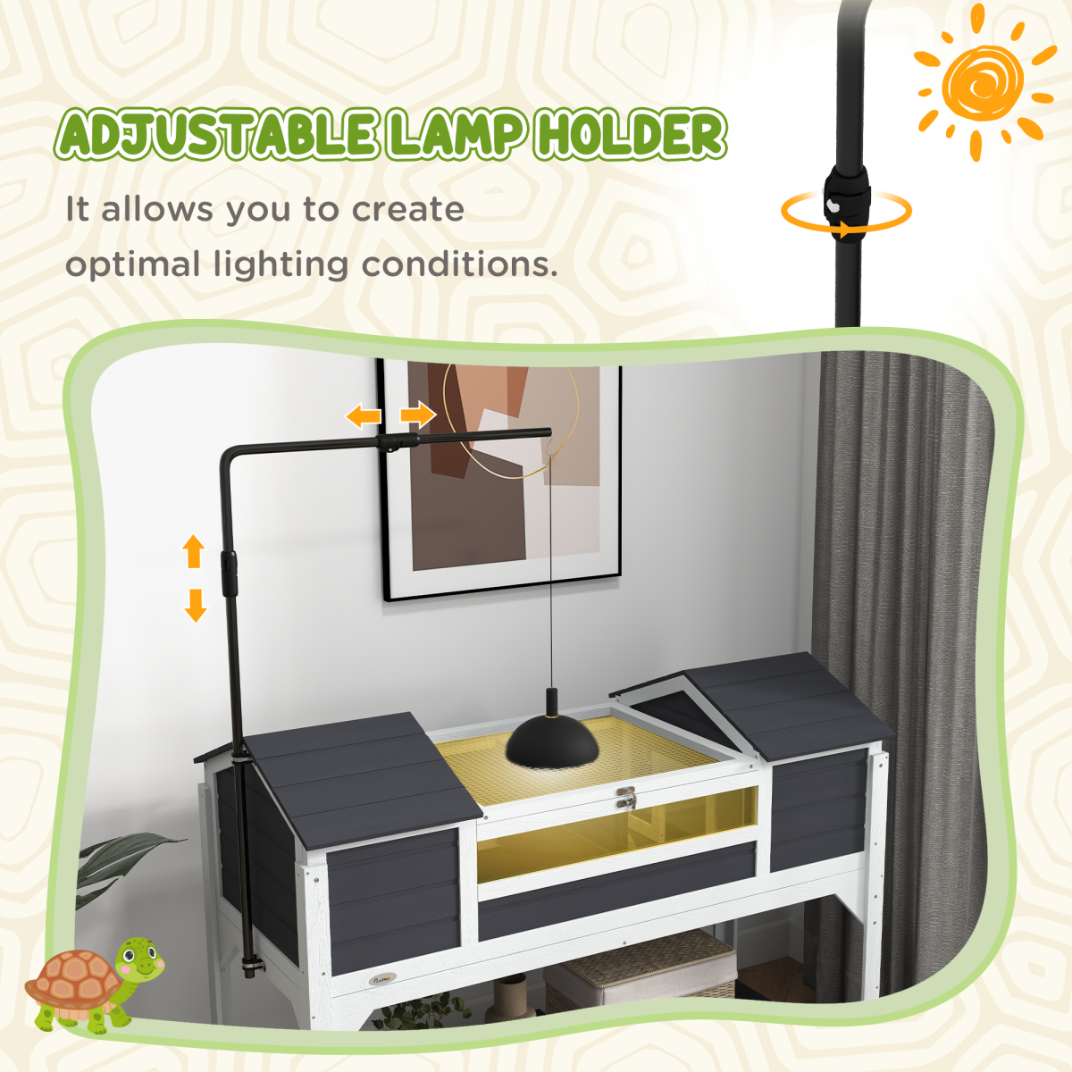 PawHut Tortoise House with Lamp Holder, Openable Lid & Dual Hide Boxes