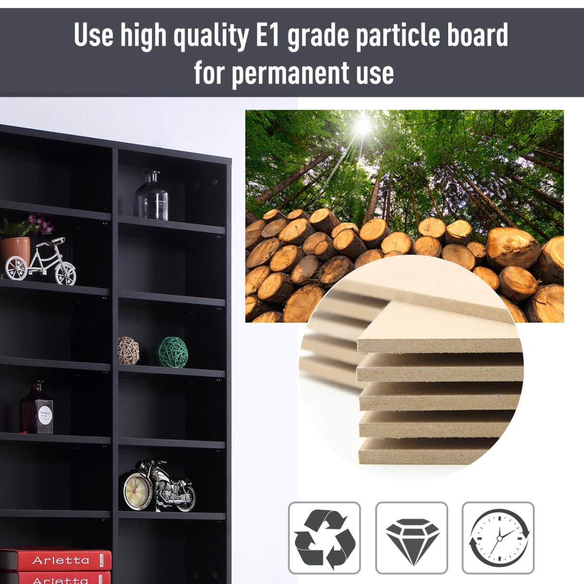Black CD DVD Media Storage Bookcase, 33 Adjustable Compartments, Holds Up to 1116 CDs or 528 DVDs
