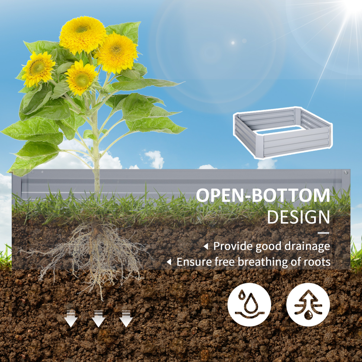 Outsunny Set of 2 Metal Raised Garden Bed Frames, 100cm x 100cm x 30cm, Powder-Coated Steel, Outdoor Use