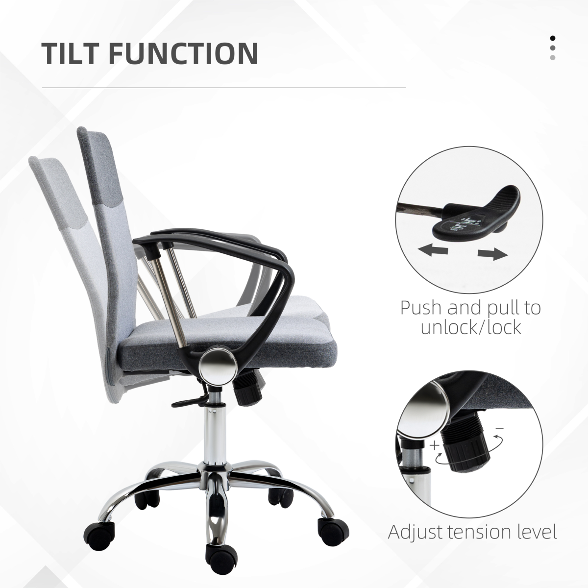Grey Linen-Effect Swivel Office Chair with Wheels and Rocking Function