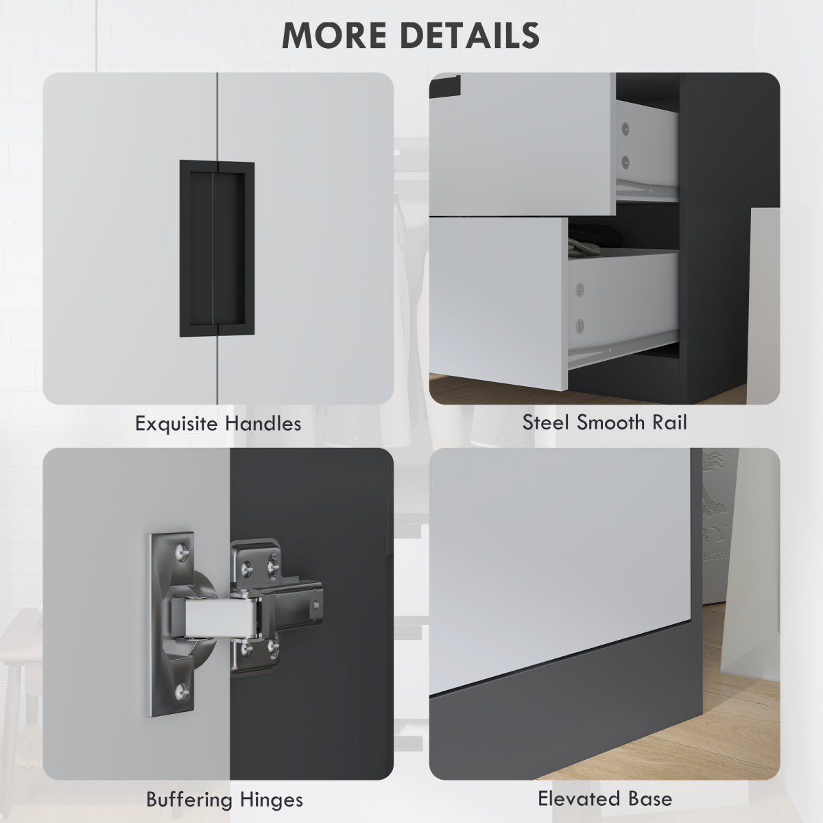 HOMCOM White and Grey 2-Door Wardrobe with 3 Drawers and Rail