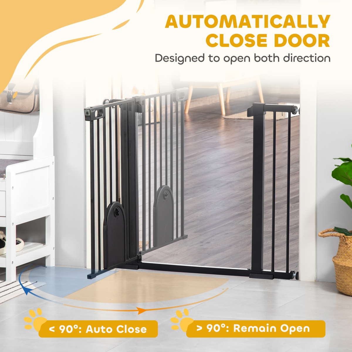 75-103 cm Extra Wide Pet Safety Gate, Stair Pressure Fit, Double Locking, Black