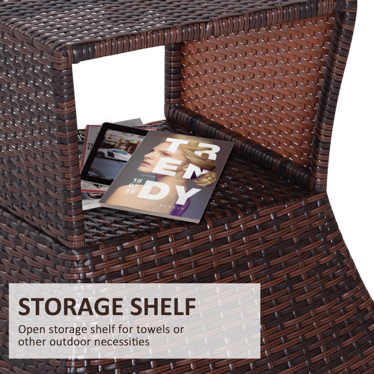 Outsunny PE Rattan Wicker Tea Coffee Table with Umbrella Hole and Storage Shelf, Mixed Grey