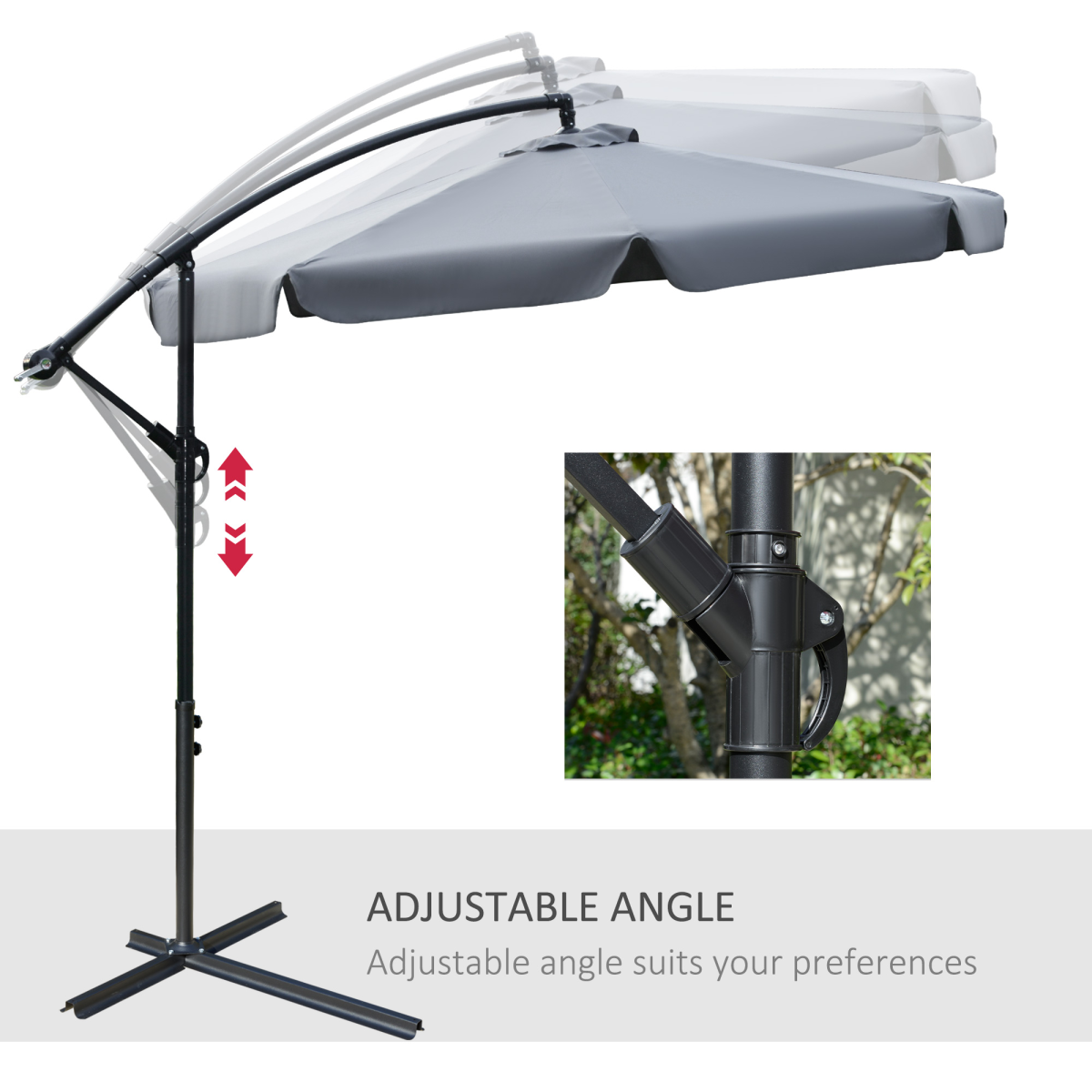 Outsunny 2.7m Banana Parasol Cantilever Umbrella with Crank and Adjustable Canopy Angle, Dark Grey