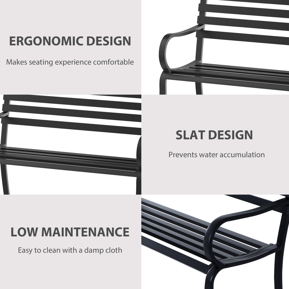 Outsunny 2-Seater Outdoor Steel Garden Bench with Armrests