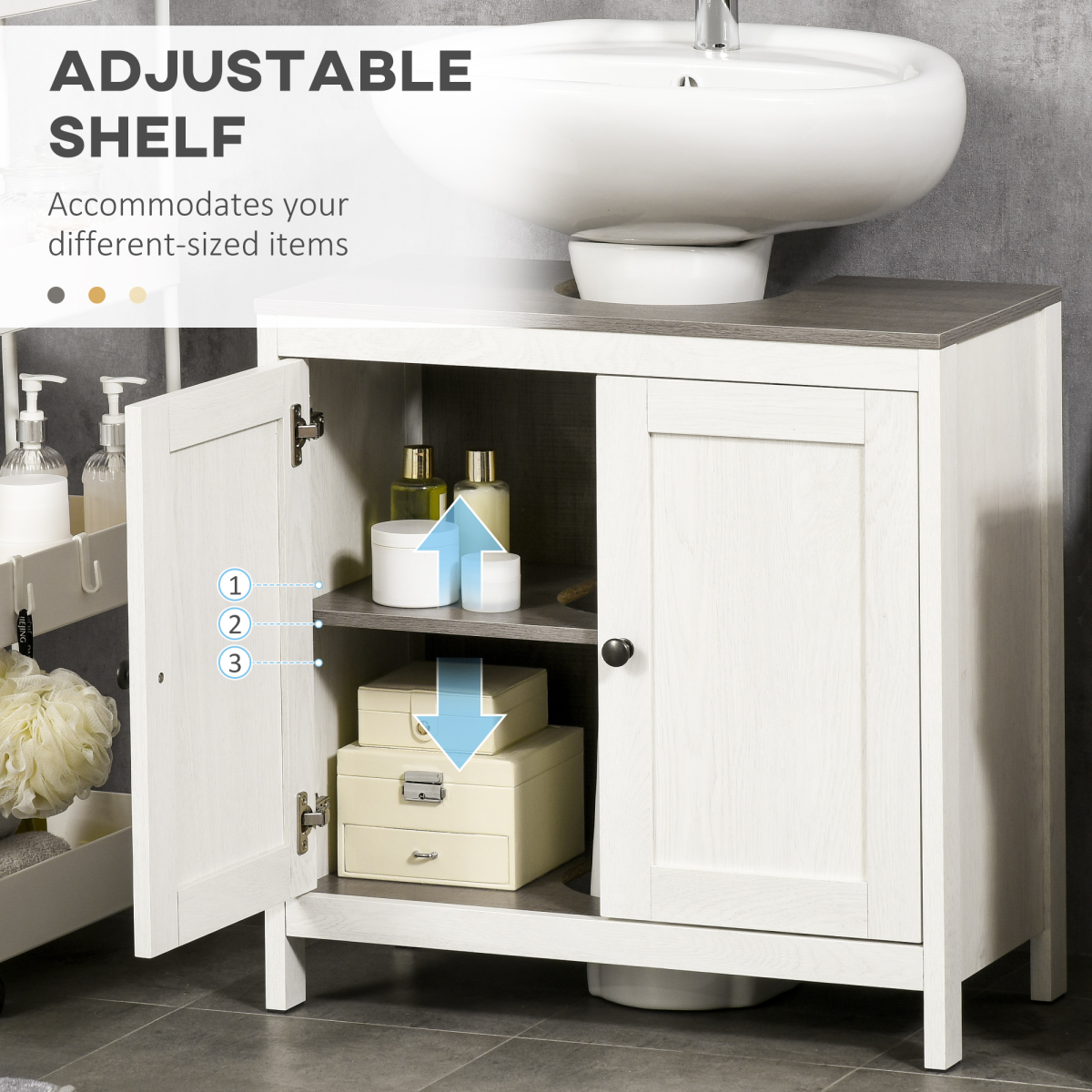 Kleankin Freestanding Under Sink Bathroom Cabinet with Doors, White