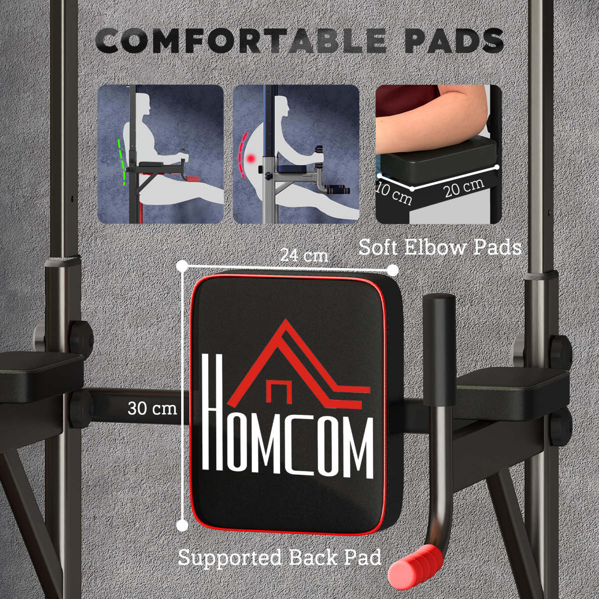 Adjustable Height Power Tower Pull Up Dip Station Multi Gym Home Workout Equipment with Suction Pads, Steel Frame, 120kg Max Load