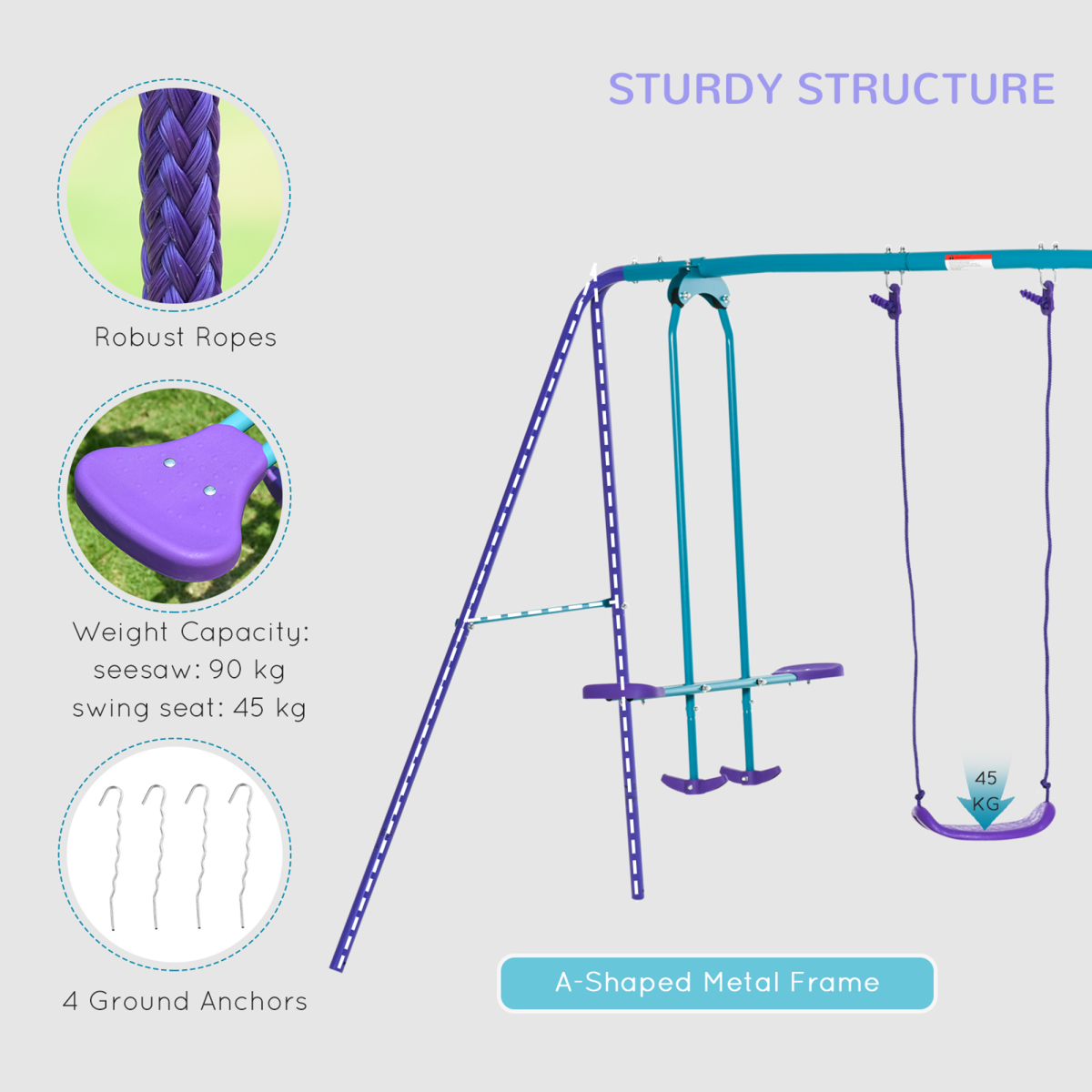 Outsunny Metal Outdoor Play Set with 2 Swings and Double Glider