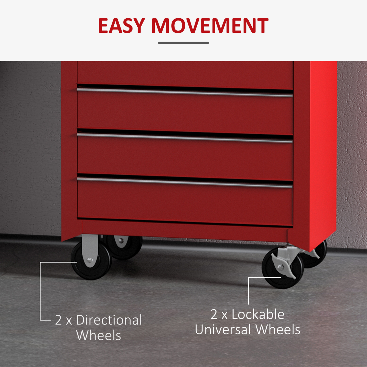 HOMCOM 5-Drawer Steel Tool Trolley on Wheels, Lockable, Red